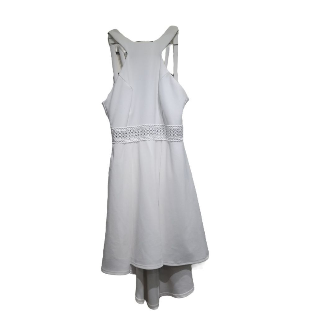 B DARLIN White Crochet Detail Hi-low Dress Size S